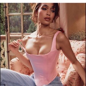 House of CB 'Rafa' pink floral satin longline corset size Small Cup A/C